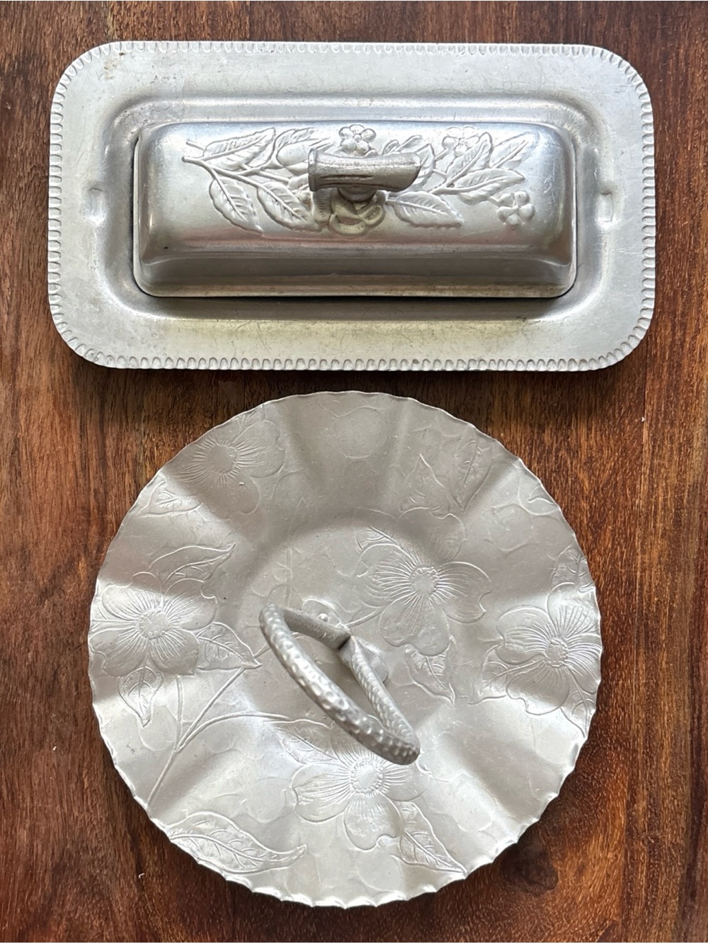 Set of Two! Butter Dish and Serving Plate Mid-Century Modern Aluminum